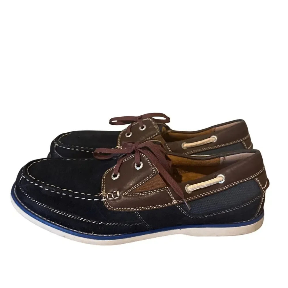 G.H. Bass Hampton Core 2 WW Men's Navy &‎ Brown Leather Boat Shoes Size 10M EUC